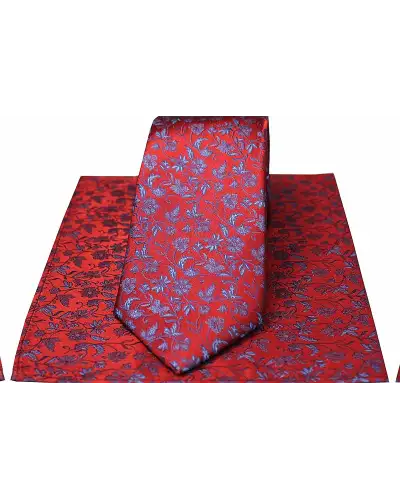 Silk Hankies Soprano Ties Soprano Red With Small Blue Flowers Silk Tie and Hanky £34.00