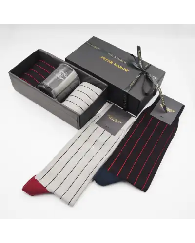Gents PEPER HAROW Pin Stripe Black Grey Luxury Socks Gift Box With Dad Glass £33.00