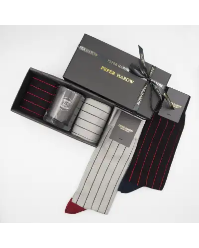 Gents PEPER HAROW Pin Stripe Black Grey Luxury Socks Gift Box With Dad Glass £33.00