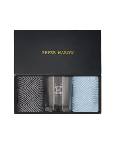 Gents PEPER HAROW Lux Taylor Grey Sky Luxury Socks Gift Box With Dad Glass £33.00