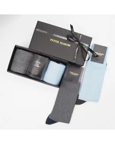 Gents PEPER HAROW Lux Taylor Grey Sky Luxury Socks Gift Box With Dad Glass £33.00