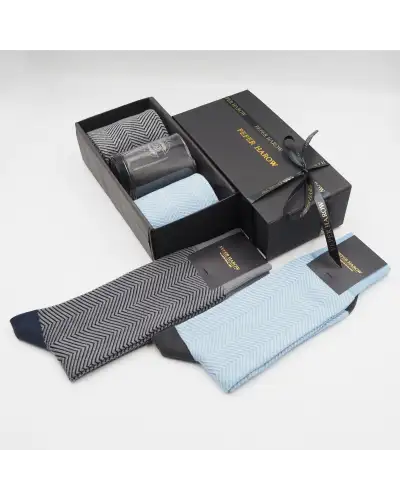 Gents PEPER HAROW Lux Taylor Grey Sky Luxury Socks Gift Box With Dad Glass £33.00