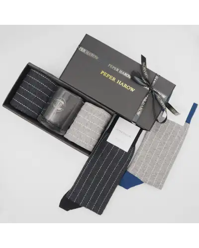 Gents PEPER HAROW Dash Black Grey Luxury Socks Gift Box With Dad Glass £27.00