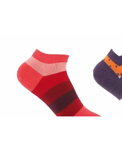 Women PEPER HAROW Block Stripe Polka Organic Womens Trainer Socks Bundle - Fire Berry £17.00