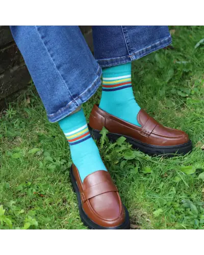 Women PEPER HAROW Mix Tape Womens Socks - Teal £15.00
