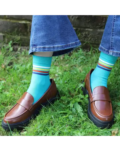 Women PEPER HAROW Mix Tape Womens Socks - Teal £15.00