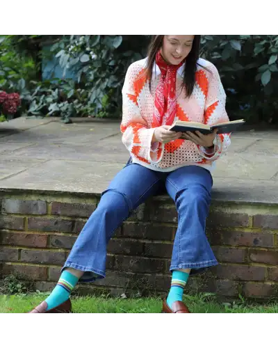 Women PEPER HAROW Mix Tape Womens Socks - Teal £15.00