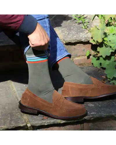 Men PEPER HAROW Mix Tape Mens Socks - Olive £16.00