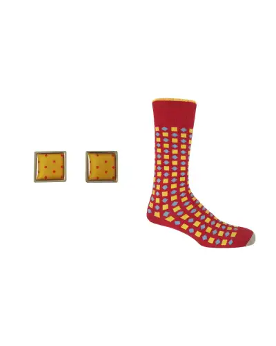 Men PEPER HAROW Grooms Set - Diamonds Red Socks Honey Cufflink £41.00