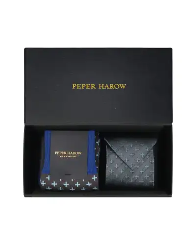 Gents PEPER HAROW Grey Crosslet Tie Socks Mens Gift Box £77.00