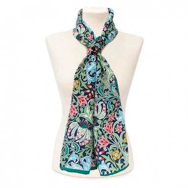 Scarves Fox and Chave Morris Golden Lily Green Crepe De Chine Scarf-FC-41-612 £45.00