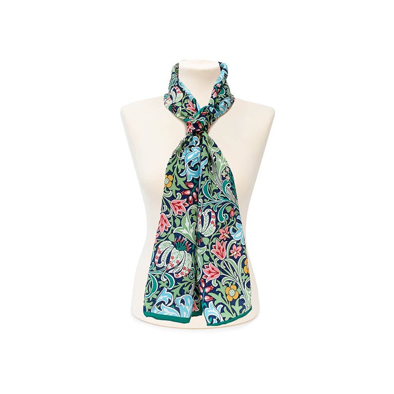 Scarves Fox and Chave Morris Golden Lily Green Crepe De Chine Scarf-FC-41-612 £45.00