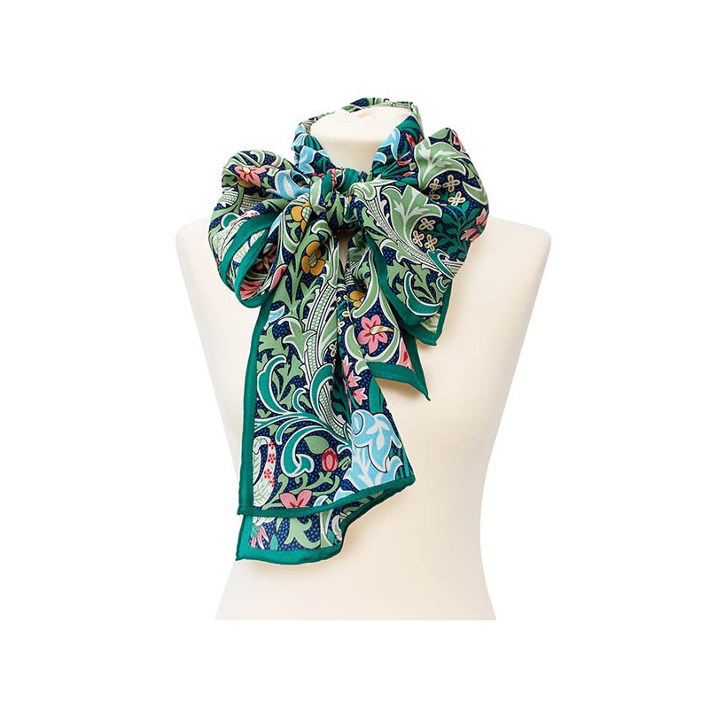 Scarves Fox and Chave Morris Golden Lily Green Crepe De Chine Scarf-FC-41-612 £45.00