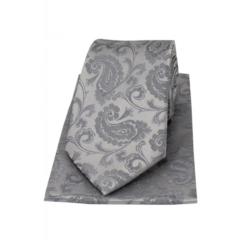 Silk Hankies Soprano Ties Soprano Silver Paisley Silk Tie And Hanky Set-ST-TPSWS08887 £34.00