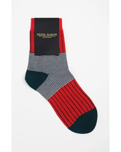 Women PEPER HAROW Oxford Stripe Womens Socks - Scarlet £15.00