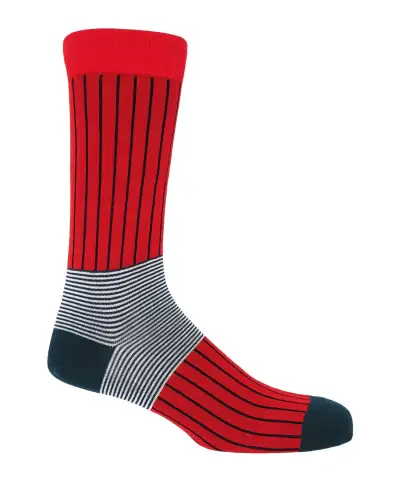 Men PEPER HAROW Oxford Stripe Mens Socks - Scarlet £16.00