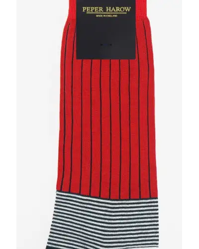 Men PEPER HAROW Oxford Stripe Mens Socks - Scarlet £16.00