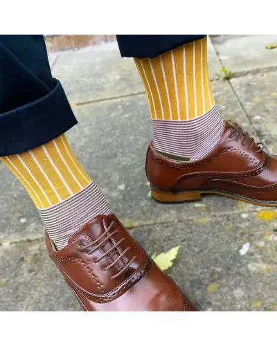 Men PEPER HAROW Oxford Stripe Mens Socks - Mustard £16.00