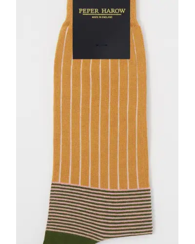 Men PEPER HAROW Oxford Stripe Mens Socks - Mustard £16.00