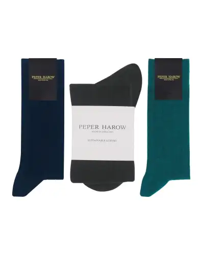Men PEPER HAROW Cashmere Wool Boot MenS Socks Bundle - Teal Navy Charcoal £61.00