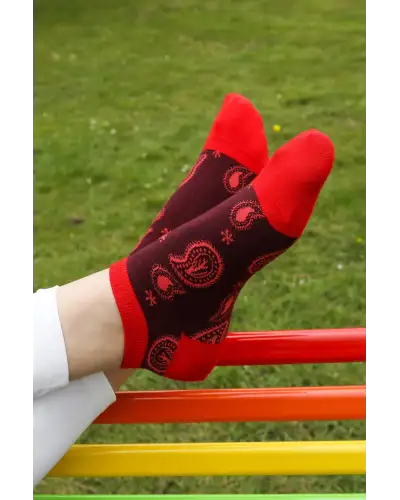 Women PEPER HAROW Paisley Womens Trainer Socks - Burgundy £11.00