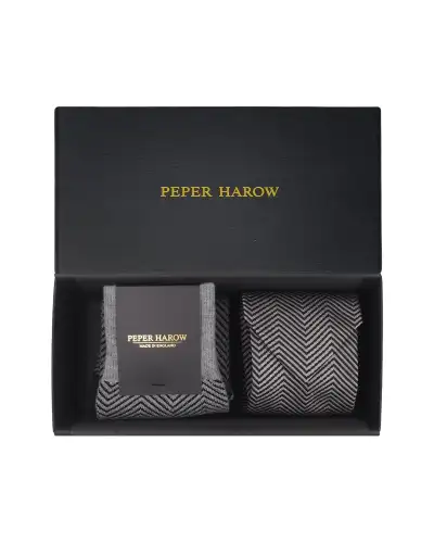 Gents PEPER HAROW Grey Lux Taylor Tie Socks Mens Gift Box £77.00
