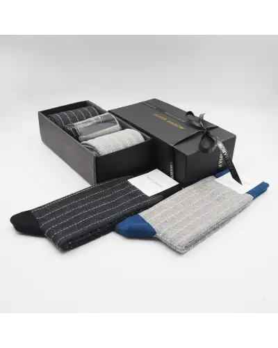 Gents PEPER HAROW Dash Black Grey Luxury Socks Gift Box With Dad Glass £27.00