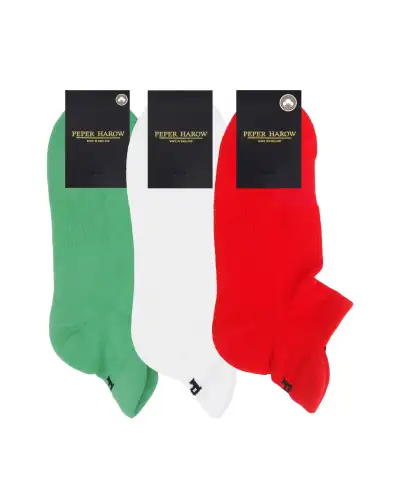 Sport PEPER HAROW MenS Organic Trainer Sports Sock 3 Pack - Green Red And White £36.00