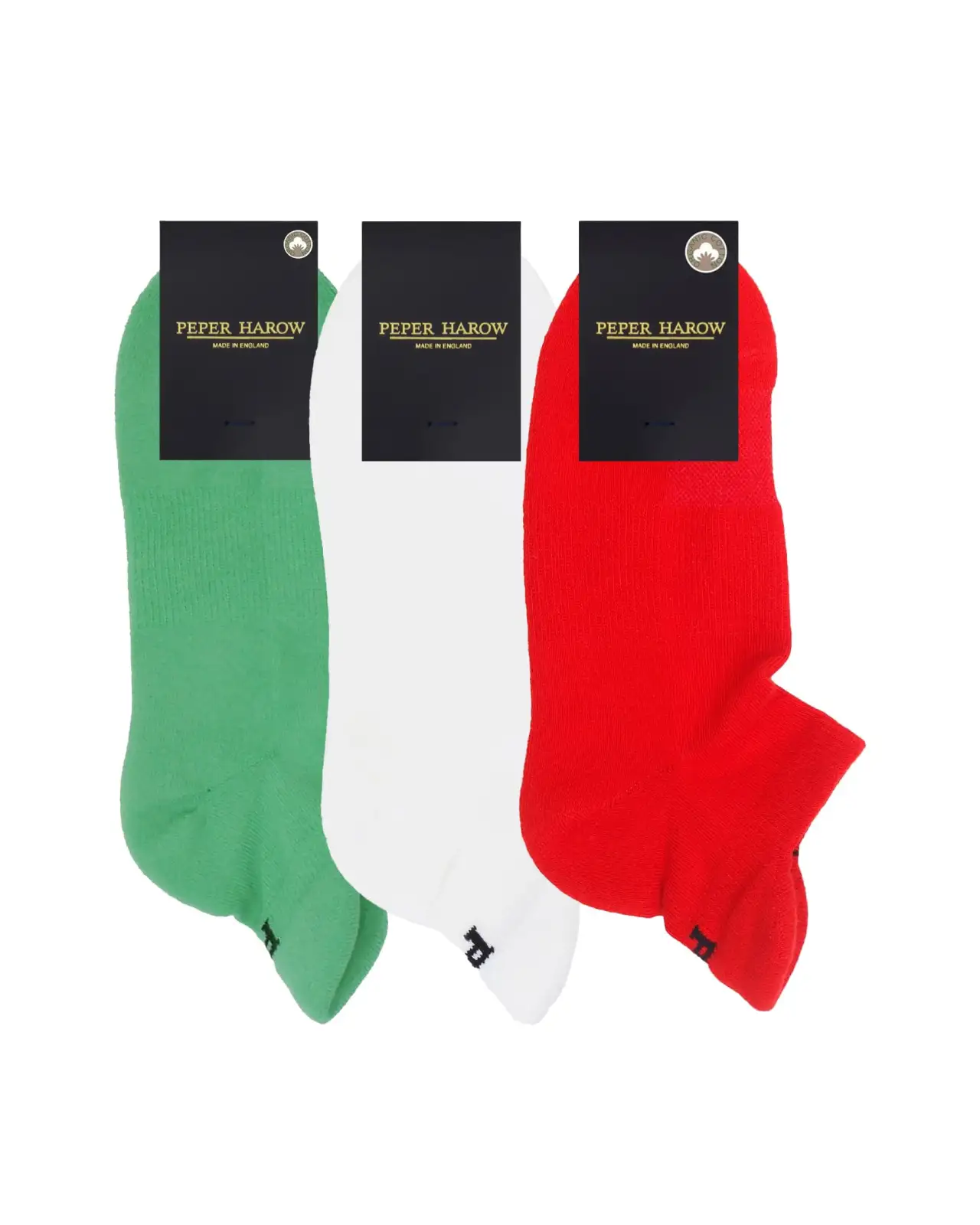 Sport PEPER HAROW MenS Organic Trainer Sports Sock 3 Pack - Green Red And White £36.00