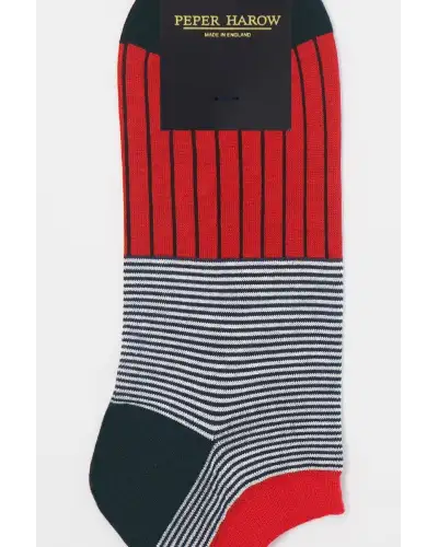 Men PEPER HAROW Oxford Stripe Mens Trainer Socks Bundle - Black Scarlet £18.00