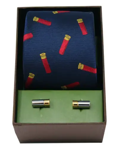 Cufflinks Soprano Ties Gun Cartridges On Navy Ground Silk Tie and Cufflink Set £40.00