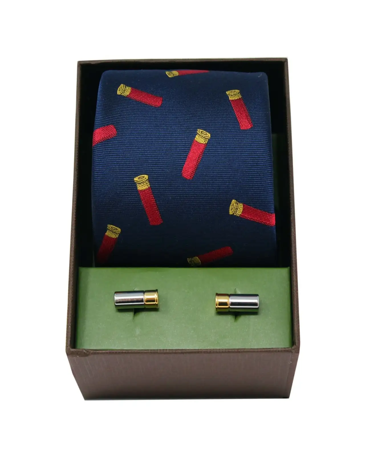 Cufflinks Soprano Ties Gun Cartridges On Navy Ground Silk Tie and Cufflink Set £40.00