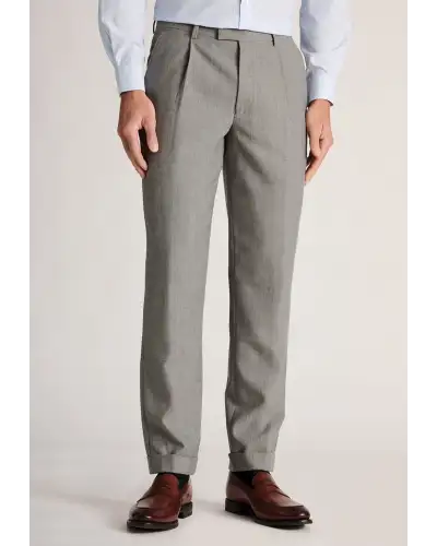 Fit Trousers Brook Taverner Tapered Fit Mcilroy Taupe Pleat Front Turn Up Wool Trousers £80.00