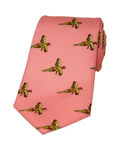 Silk Ties Soprano Ties Soprano Flying Pheasants On Salmon Pink Ground Country Silk Tie £23.00