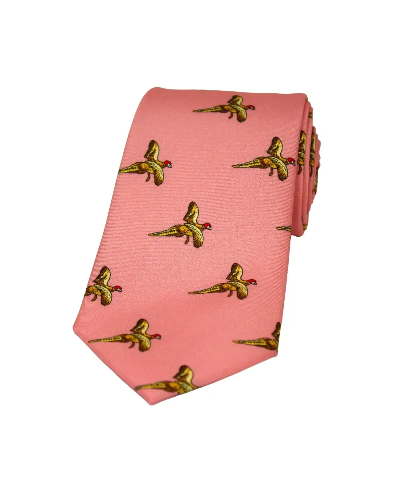 Silk Ties Soprano Ties Soprano Flying Pheasants On Salmon Pink Ground Country Silk Tie £23.00