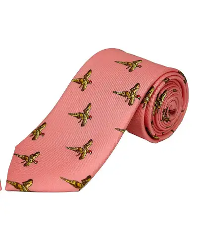 Silk Ties Soprano Ties Soprano Flying Pheasants On Salmon Pink Ground Country Silk Tie £23.00