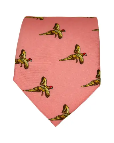 Silk Ties Soprano Ties Soprano Flying Pheasants On Salmon Pink Ground Country Silk Tie £23.00