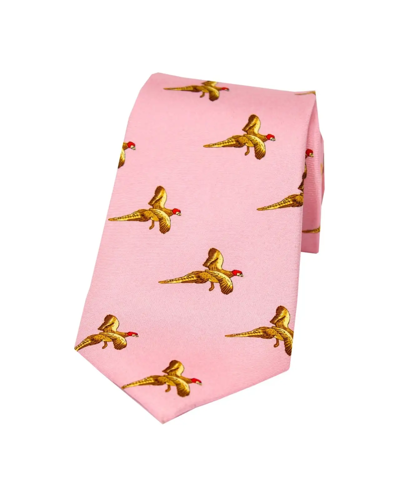 Silk Ties Soprano Ties Soprano Flying Pheasants On Pink Ground Country Silk Tie £23.00