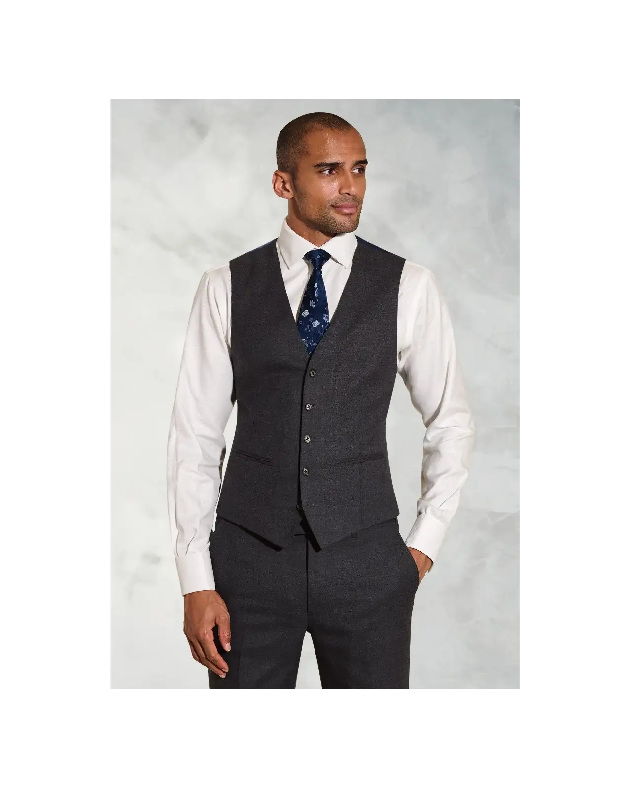 Wool Suits Brook Taverner Tailored Fit Wells Charcoal Wool Blend Waistcoat £45.00