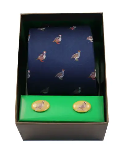 Grouse On Navy Ground Tie And Cufflink Set | Soprano Ties ST GBWC0915 pair of Cufflinks