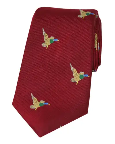 Soprano Flying Ducks On Red Ground Country Silk Tie | Soprano Ties ST WC0036 Silk Tie