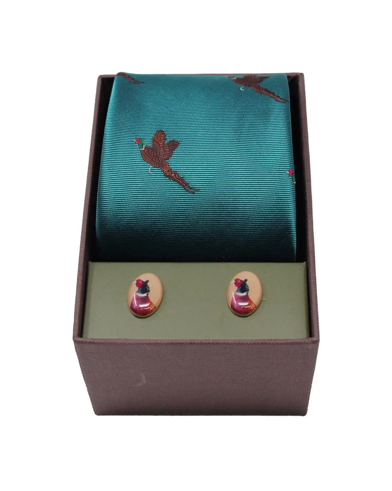 Cufflinks Soprano Ties Flying Pheasants On Teal Ground Tie and Cufflink Set £40.00