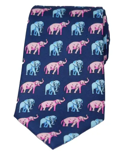 Soprano Pink And Sky Elephants On Navy Ground Country Silk Tie | Soprano Ties ST NS6658 Silk Tie