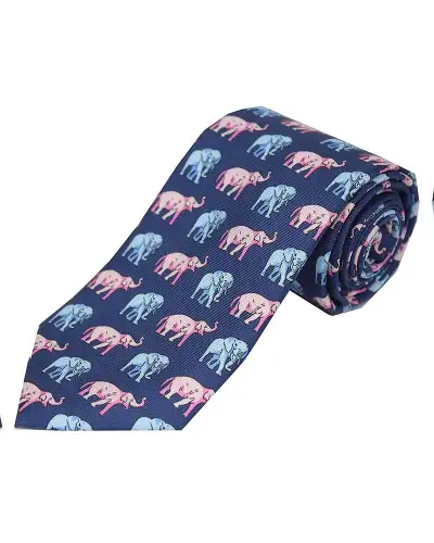 Silk Ties Soprano Ties Soprano Pink And Sky Elephants On Navy Ground Country Silk Tie £23.00
