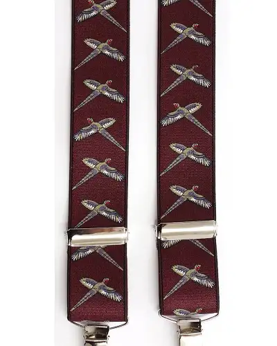 Soprano Flying Pheasant Burgundy 35Mm X Style Braces | Soprano Ties ST BRACE BURGUNDY FLYING PHEASANT