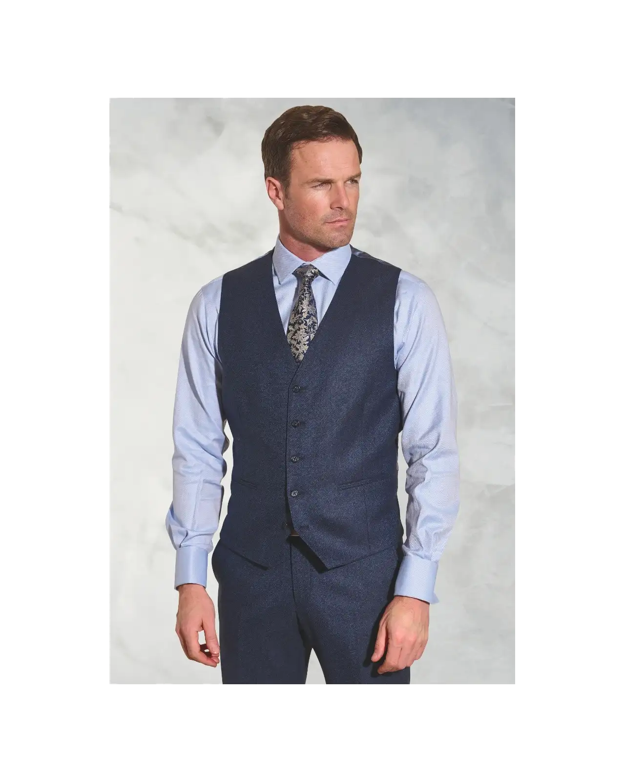 Three Piece Suits Brook Taverner Tailored Fit Clifford Navy Donegal Wool Suit Waistcoat £72.00