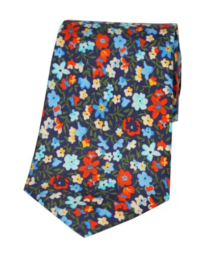 Posh & Dandy Ties Soprano Ties Posh and Dandy Small Multi Coloured Flowers Printed Silk Tie £27.00
