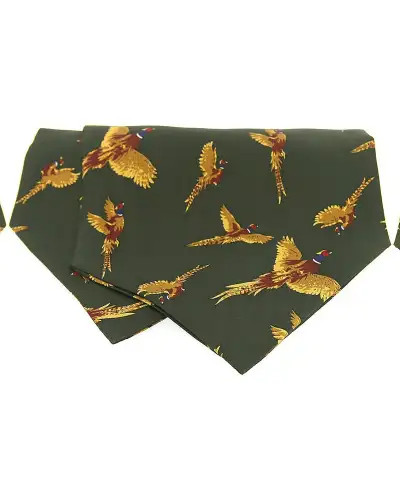 Cravats Soprano Ties Soprano Silk Twill Flying Pheasants Cravat On Green Ground £17.00