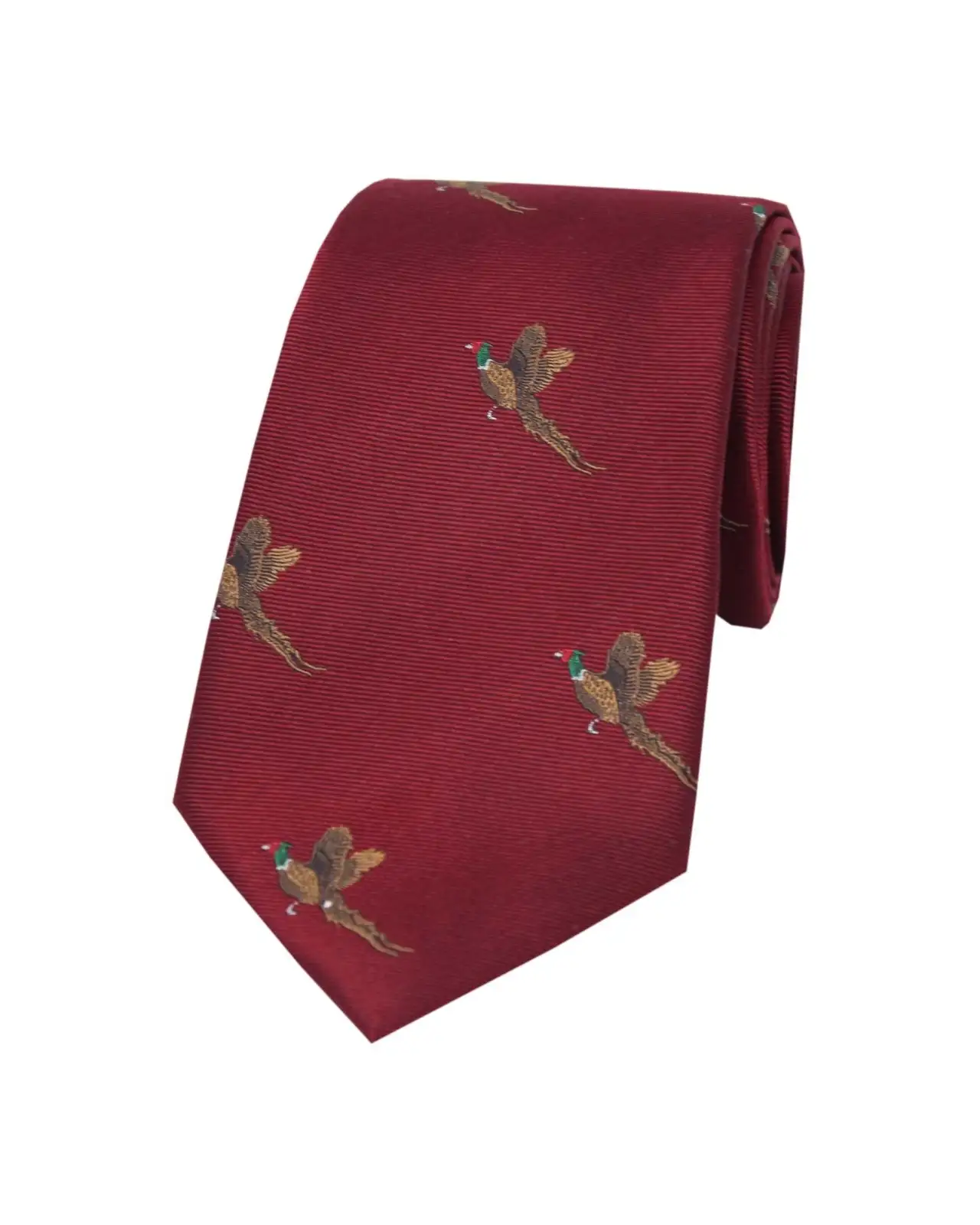 Silk Ties Soprano Ties Soprano Flying Pheasants On Wine Ground Country Silk Tie £27.00