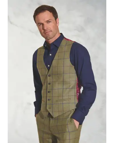 Three Piece Suits Brook Taverner Tailored Fit Haincliffe Green Check Wool Waistcoat £90.00